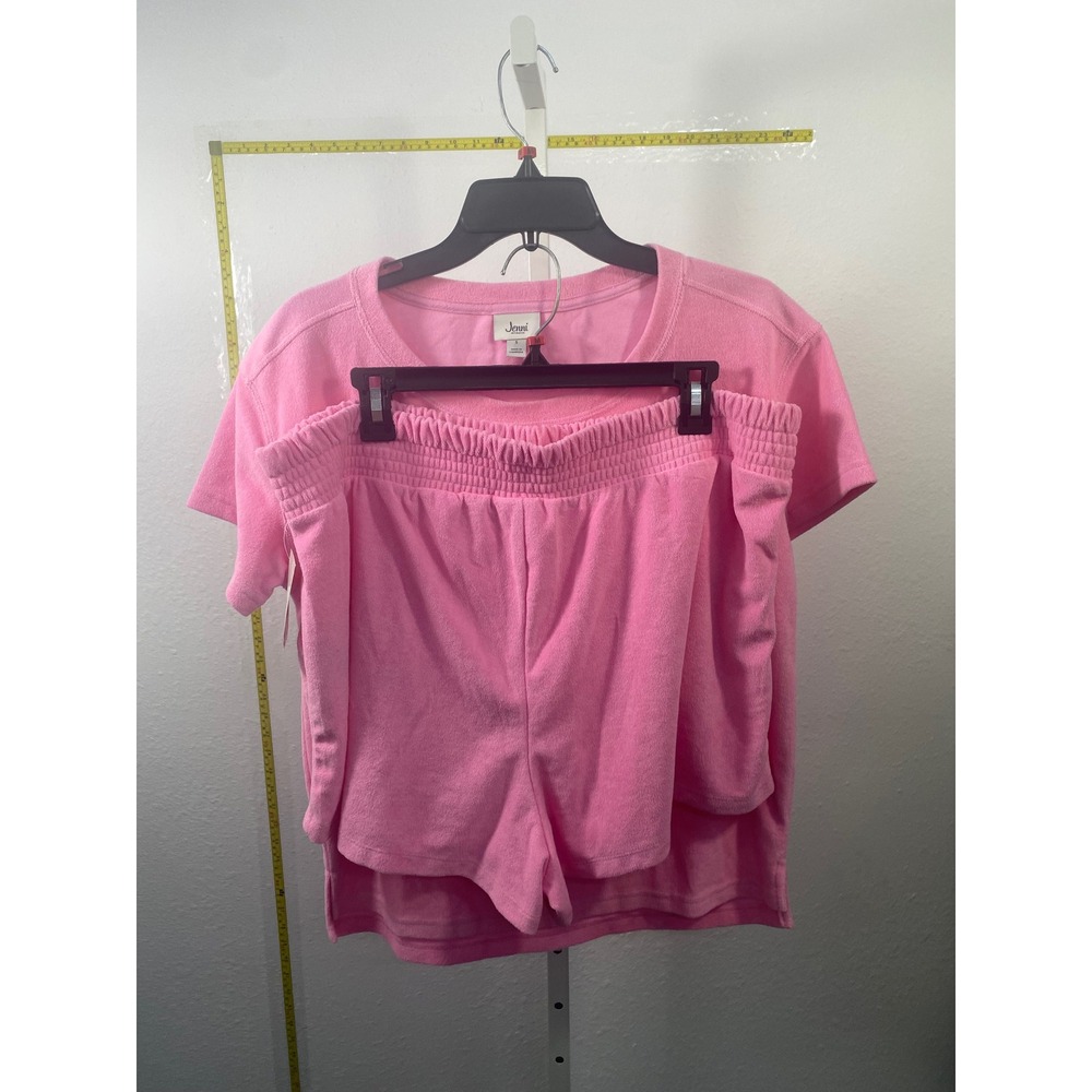 Jenni‎ Intimates Pink Terry Cloth Lounge Set Tee S Shorts XXL Smocked Pajamas